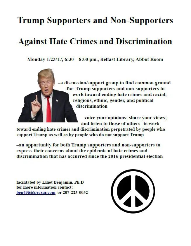 Trump Supporters and Non-Supporters, Ending Hate Crimes and Discrimination, Elliot Benjamin