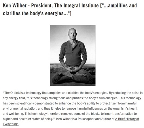 Ken Wilber's endorsement of the Q-Link as shown on shopq-link.com